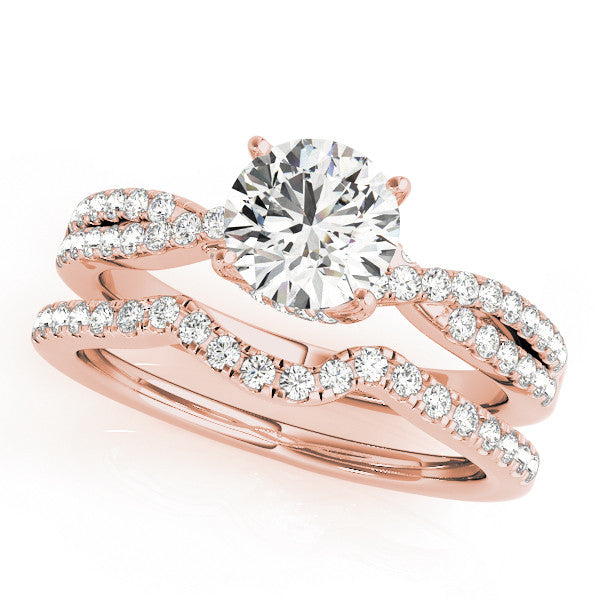 Rose gold Round Solitaire Twist Pave Diamond Engagement Ring with Prong Setting