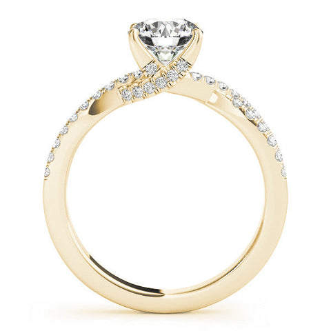 Yellow gold Round Solitaire Twist Pave Diamond Engagement Ring with Prong Setting