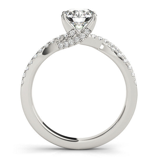 White gold Round Solitaire Twist Pave Diamond Engagement Ring with Prong Setting