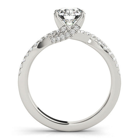 Silver Round Solitaire Twist Pave Diamond Engagement Ring with Prong Setting