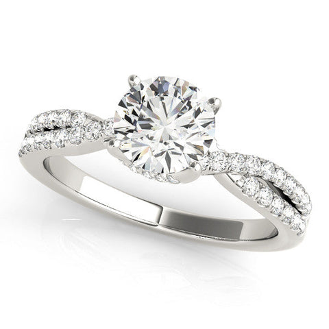 Platinum Round Solitaire Twist Pave Diamond Engagement Ring with Prong Setting