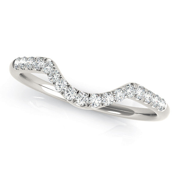 White gold Diamond Curved Pavé Round Stone Contour Band