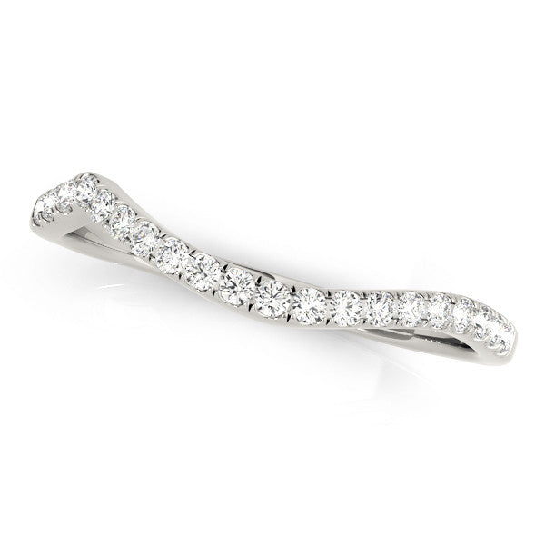 Platinum Round Cut Diamond Pavé Curved Band with Shared Prong Setting