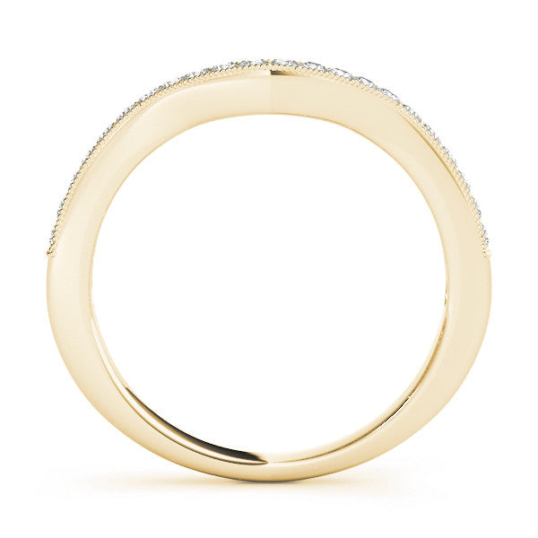 Yellow gold Pavé Round Diamond Curved Band with Milgrain Edge