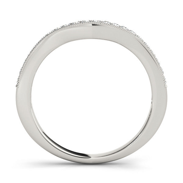 White gold Pavé Round Diamond Curved Band with Milgrain Edge