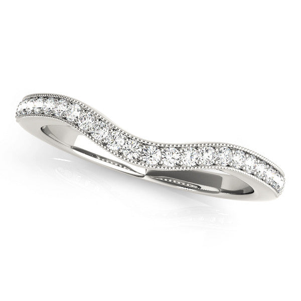 White gold Pavé Round Diamond Curved Band with Milgrain Edge