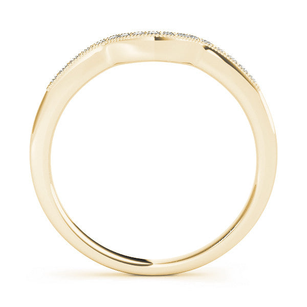 Yellow gold Milgrain Pave Round Diamond Curved Band