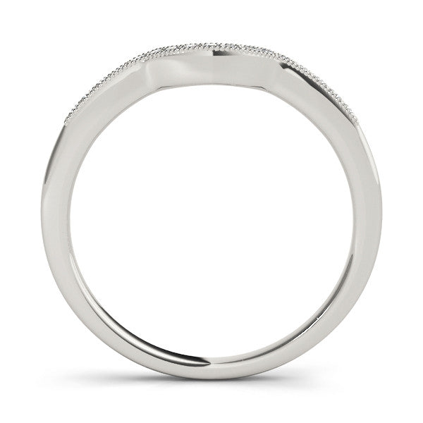 Platinum Milgrain Pave Round Diamond Curved Band