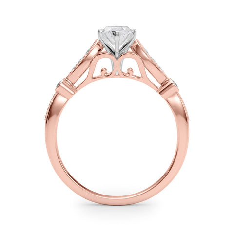Rose gold Marquise Cut Diamond with Milgrain Marquise and Bezel Accents on a Solitaire Band with Prong Setting