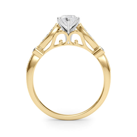 Yellow gold Marquise Cut Diamond with Milgrain Marquise and Bezel Accents on a Solitaire Band with Prong Setting