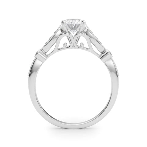 White gold Oval Cut Diamond with Milgrain Marquise and Bezel Accents on a Solitaire Band with Prong Setting