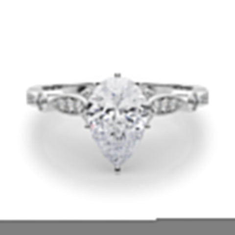 Silver Pear Cut Diamond with Milgrain Marquise and Bezel Accents on a Solitaire Band with Prong Setting