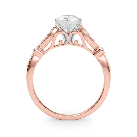 Rose gold Pear Cut Diamond with Milgrain Marquise and Bezel Accents on a Solitaire Band with Prong Setting