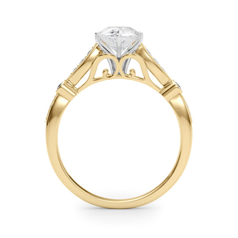 Yellow gold Pear Cut Diamond with Milgrain Marquise and Bezel Accents on a Solitaire Band with Prong Setting