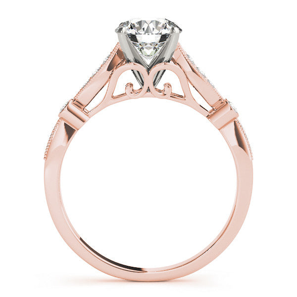 Rose gold Round Cut Diamond with Milgrain Marquise and Bezel Accents on a Solitaire Band with Prong Setting