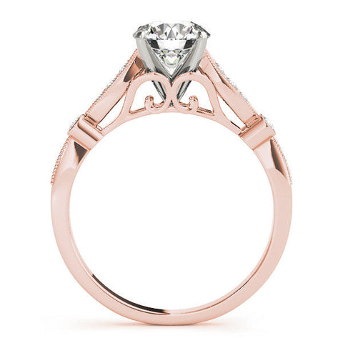 Rose gold Round Cut Diamond with Milgrain Marquise and Bezel Accents on a Solitaire Band with Prong Setting