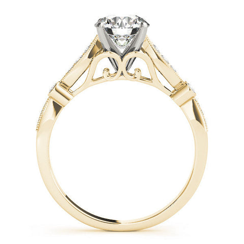 Yellow gold Heart Cut Diamond with Milgrain Marquise and Bezel Accents on a Solitaire Band with Prong Setting