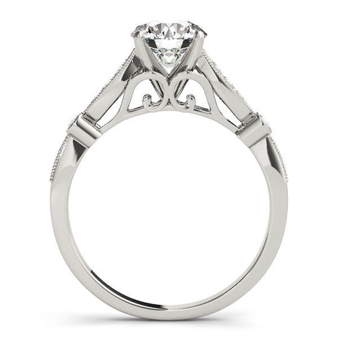 White gold Round Cut Diamond with Milgrain Marquise and Bezel Accents on a Solitaire Band with Prong Setting
