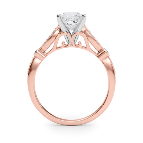 Rose gold Princess Cut Diamond with Milgrain Marquise and Bezel Accents on a Solitaire Band with Prong Setting