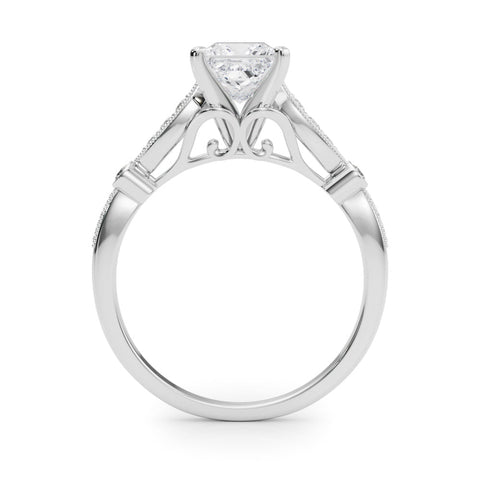 Platinum Princess Cut Diamond with Milgrain Marquise and Bezel Accents on a Solitaire Band with Prong Setting