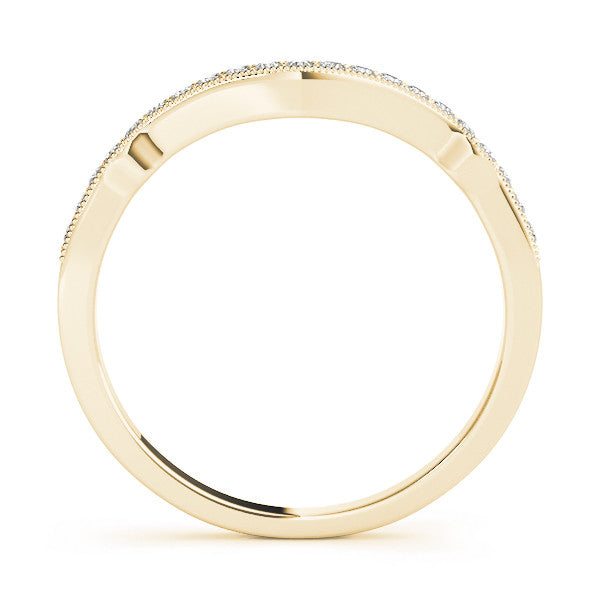 Yellow gold Pavé Round Diamond Curved Milgrain Band