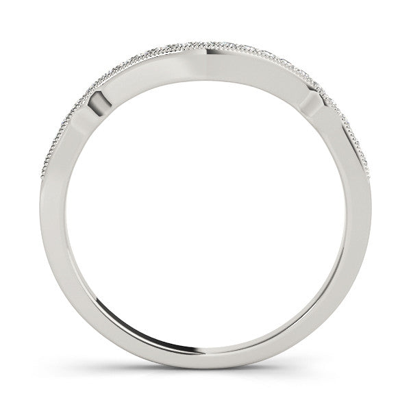 White gold Pavé Round Diamond Curved Milgrain Band