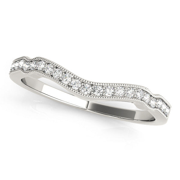 White gold Pavé Round Diamond Curved Milgrain Band