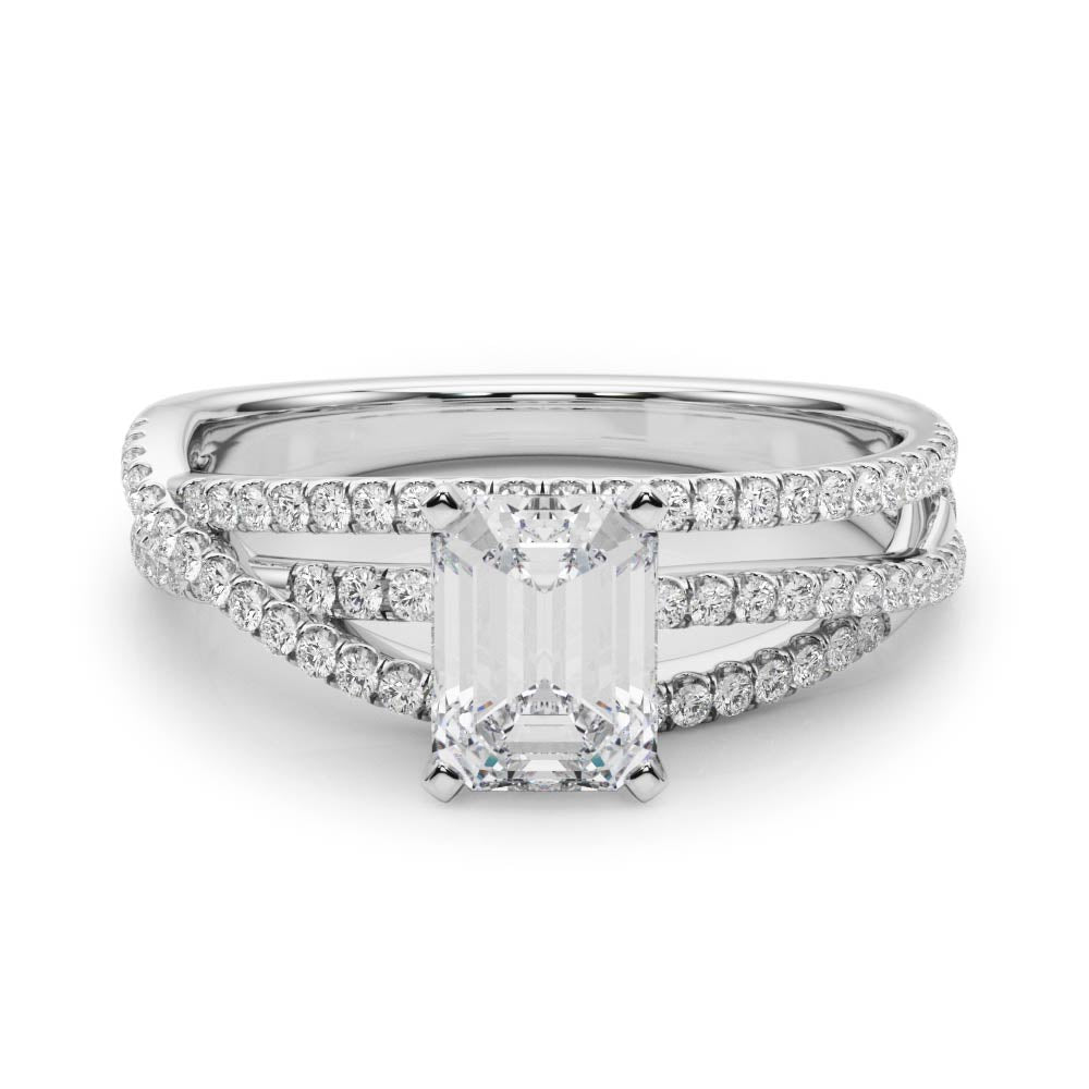 White gold Princess Solitaire Twist Band with Pavé Setting and Four-Prong Setting