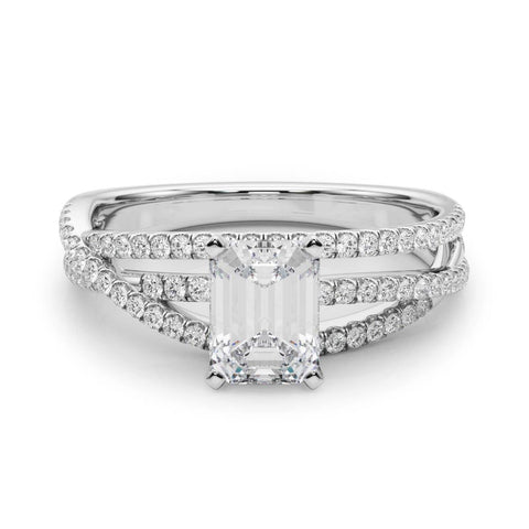 White gold Princess Solitaire Twist Band with Pavé Setting and Four-Prong Setting