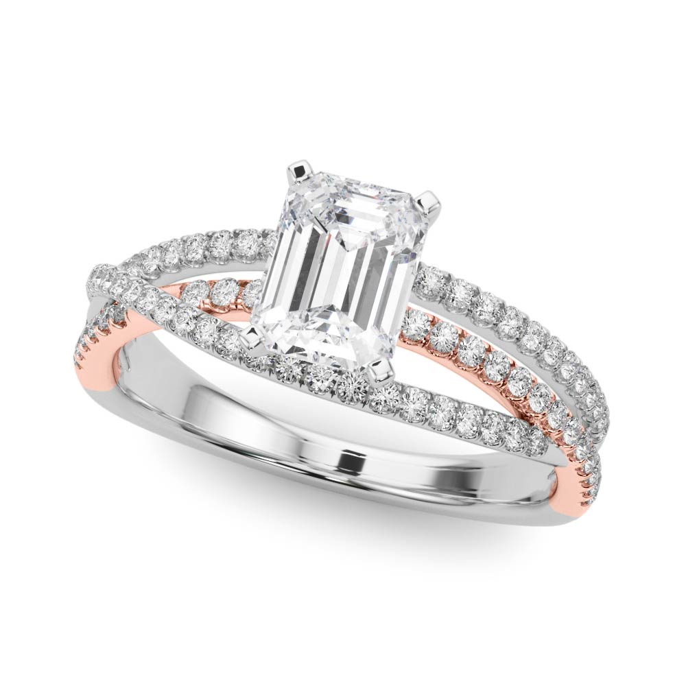 Rose gold Radiant Solitaire Twist Band with Pavé Setting and Four-Prong Setting
