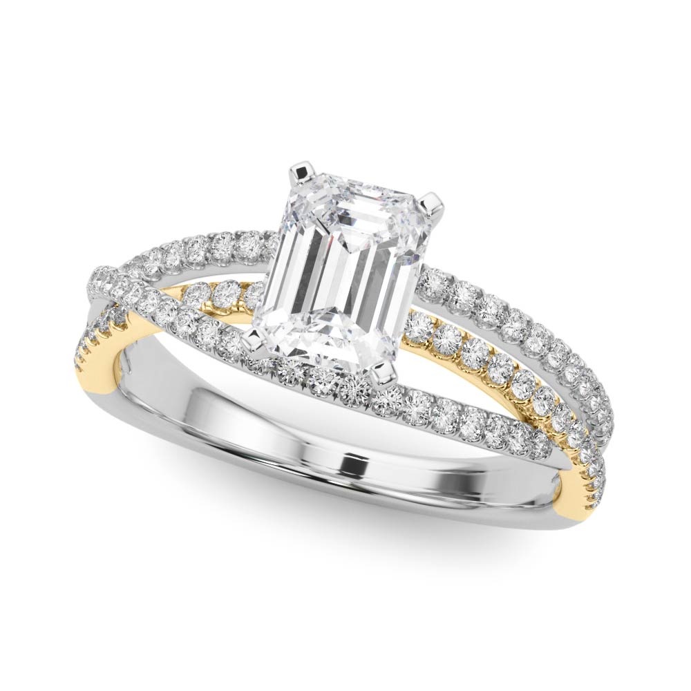 Yellow gold Princess Solitaire Twist Band with Pavé Setting and Four-Prong Setting