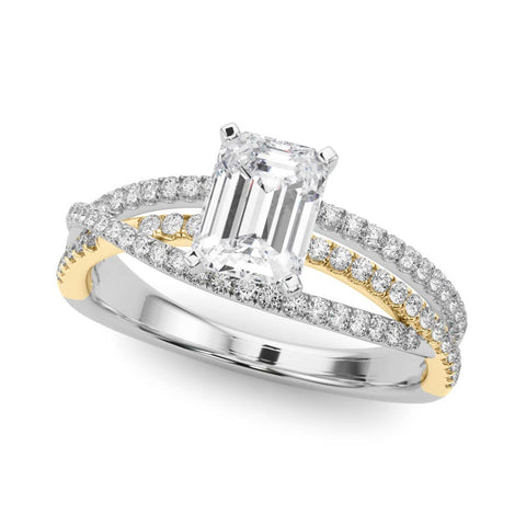 Yellow gold Princess Solitaire Twist Band with Pavé Setting and Four-Prong Setting