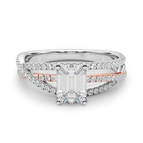 Rose gold Princess Solitaire Twist Band with Pavé Setting and Four-Prong Setting