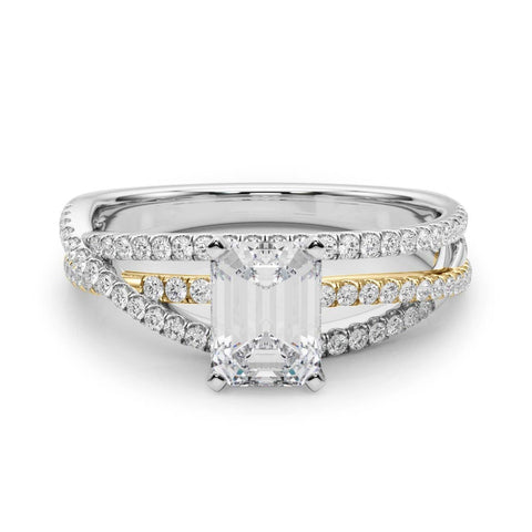 Yellow gold Princess Solitaire Twist Band with Pavé Setting and Four-Prong Setting
