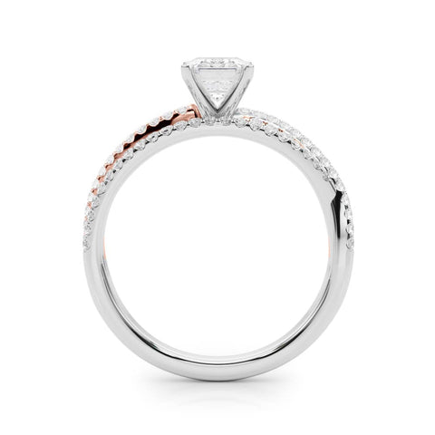 Rose gold Princess Solitaire Twist Band with Pavé Setting and Four-Prong Setting