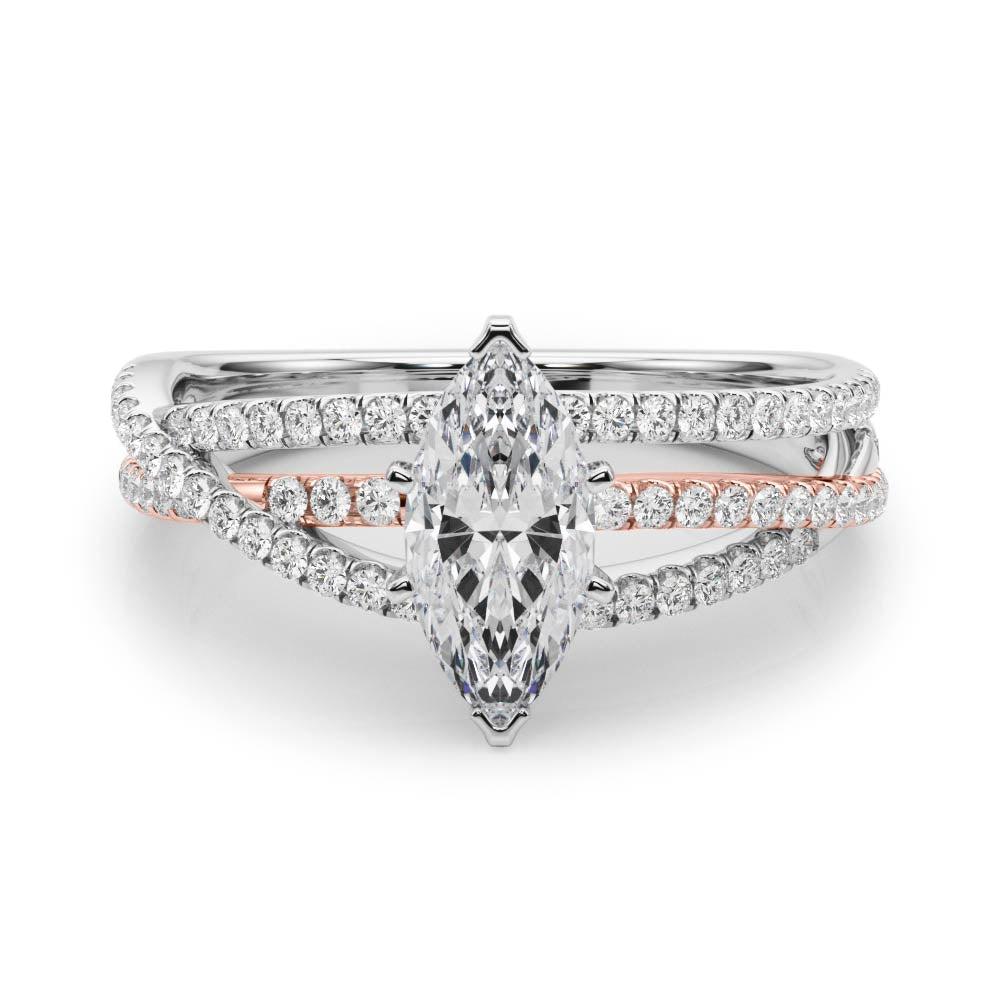 Rose gold Marquise Solitaire Twist Band with Pavé Setting and Four-Prong Setting