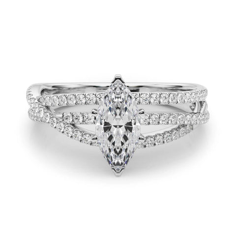 Platinum Marquise Solitaire Twist Band with Pavé Setting and Four-Prong Setting