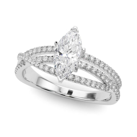 Platinum Marquise Solitaire Twist Band with Pavé Setting and Four-Prong Setting