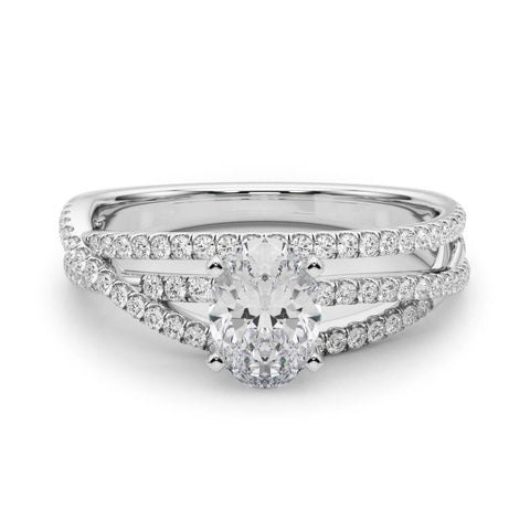 Platinum Oval Solitaire Twist Band with Pavé Setting and Four-Prong Setting