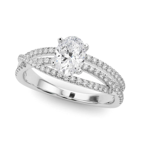 Platinum Oval Solitaire Twist Band with Pavé Setting and Four-Prong Setting