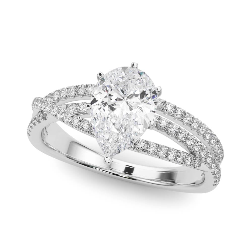 Platinum Pear Solitaire Twist Band with Pavé Setting and Four-Prong Setting