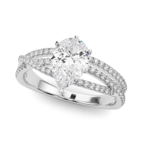 Platinum Pear Solitaire Twist Band with Pavé Setting and Four-Prong Setting