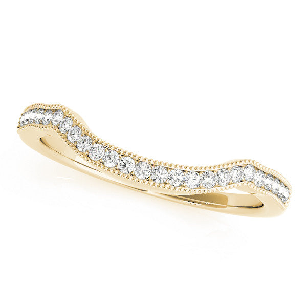 Yellow gold Curved Pavé Diamond Milgrain Band with Round Brilliant Stones