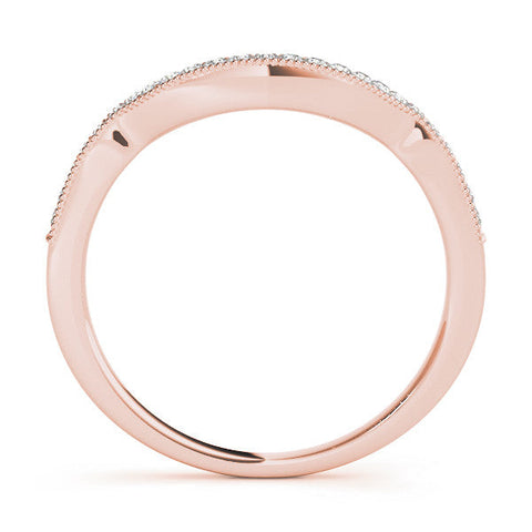 Rose gold Curved Pavé Diamond Milgrain Band with Round Brilliant Stones