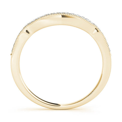 Yellow gold Curved Pavé Diamond Milgrain Band with Round Brilliant Stones