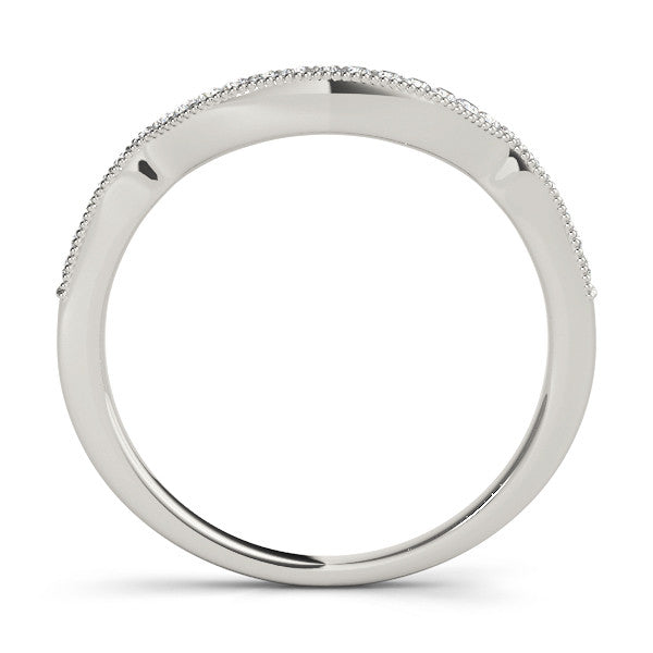 White gold Curved Pavé Diamond Milgrain Band with Round Brilliant Stones
