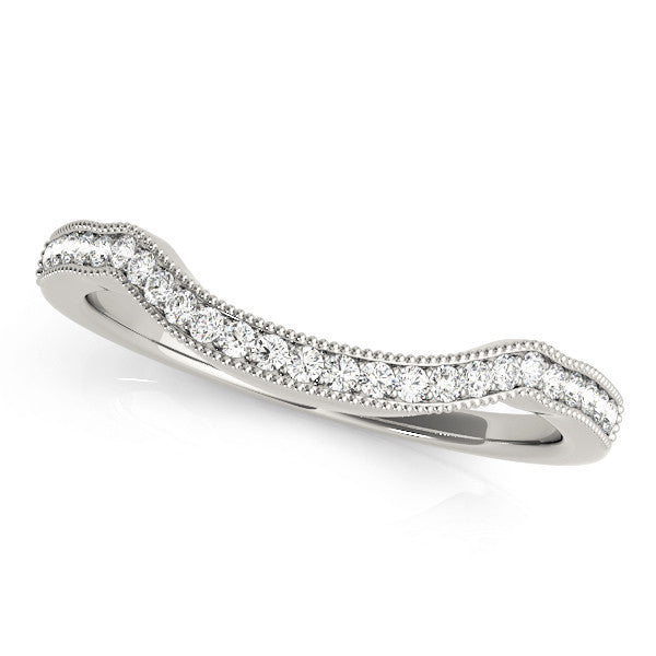White gold Curved Pavé Diamond Milgrain Band with Round Brilliant Stones