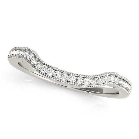 White gold Curved Pavé Diamond Milgrain Band with Round Brilliant Stones