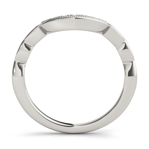 White gold Milgrain Curved Diamond Pavé Band with Round Stones
