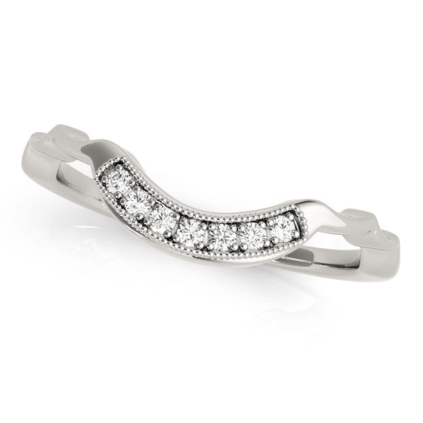White gold Milgrain Curved Diamond Pavé Band with Round Stones